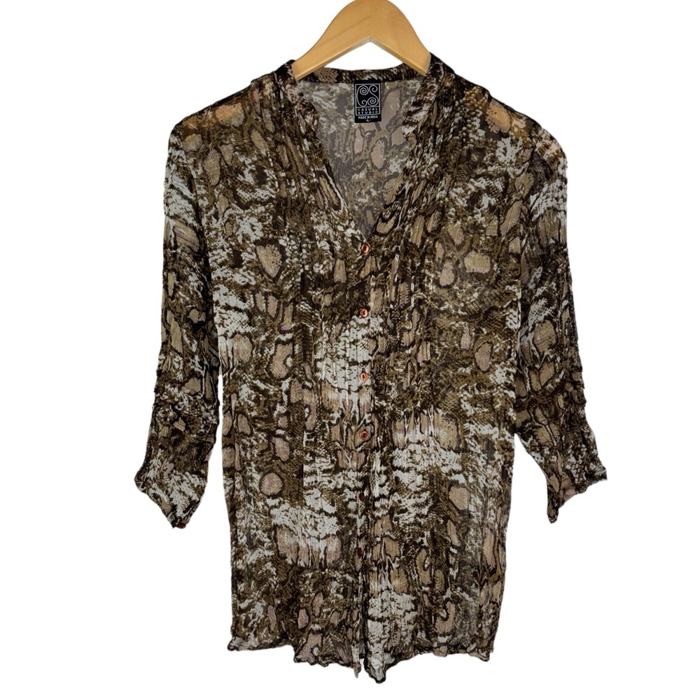 Snake Print Button Down Blouse Medium - image 2